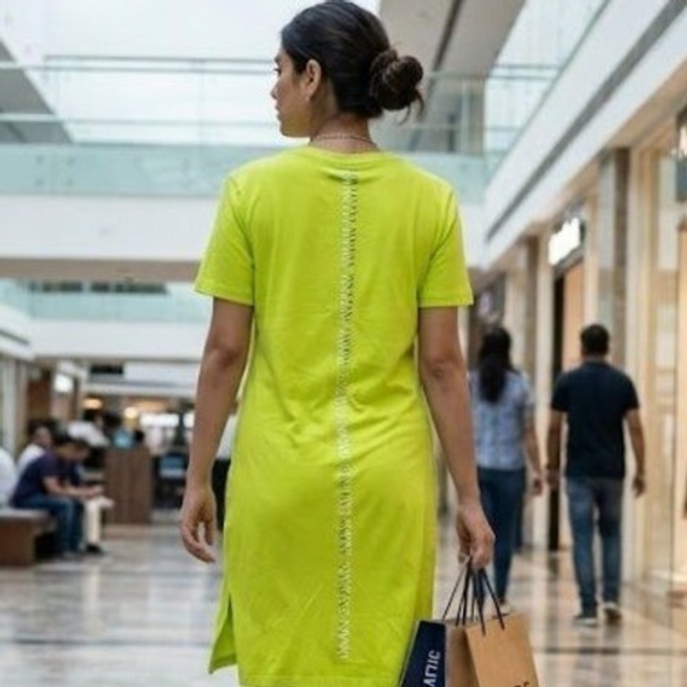 Armani Exchange T Shirt Dress Womens Small Lime Green Spellout Logo Side Slit